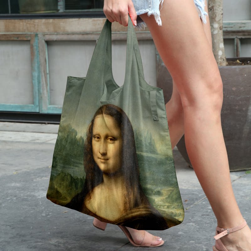 蒙娜丽莎时尚折叠购物袋便携买菜包手提袋单肩包旅行收纳袋环保袋