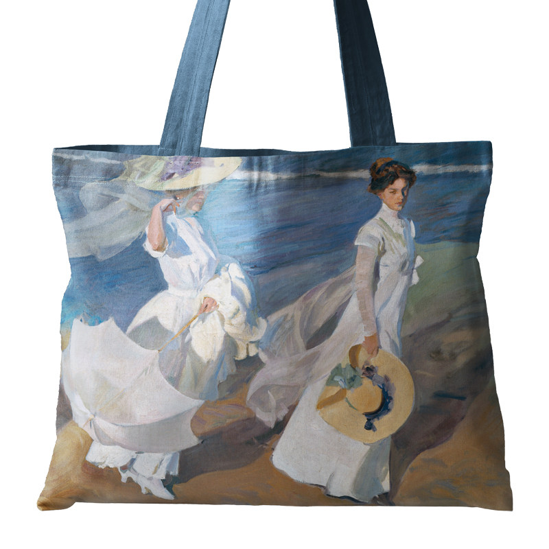 索罗拉油画海边白裙横版拉链单肩包手提袋定制布包书包买菜布包,箱包皮具/热销女包/男包,时尚帆布包,淘宝优惠券,粉丝福利购,淘宝优惠卷