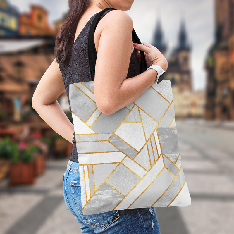 灰金三角几何拉链单肩包购物袋