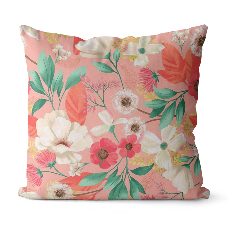 美式乡村水彩花抱靠垫套腰枕沙发