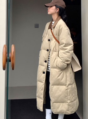 卡其色中长款羽绒棉服女冬季加厚保暖小众面包服外套休闲复古风