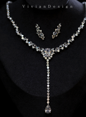 保色锆石闪闪Y型吊坠女项链