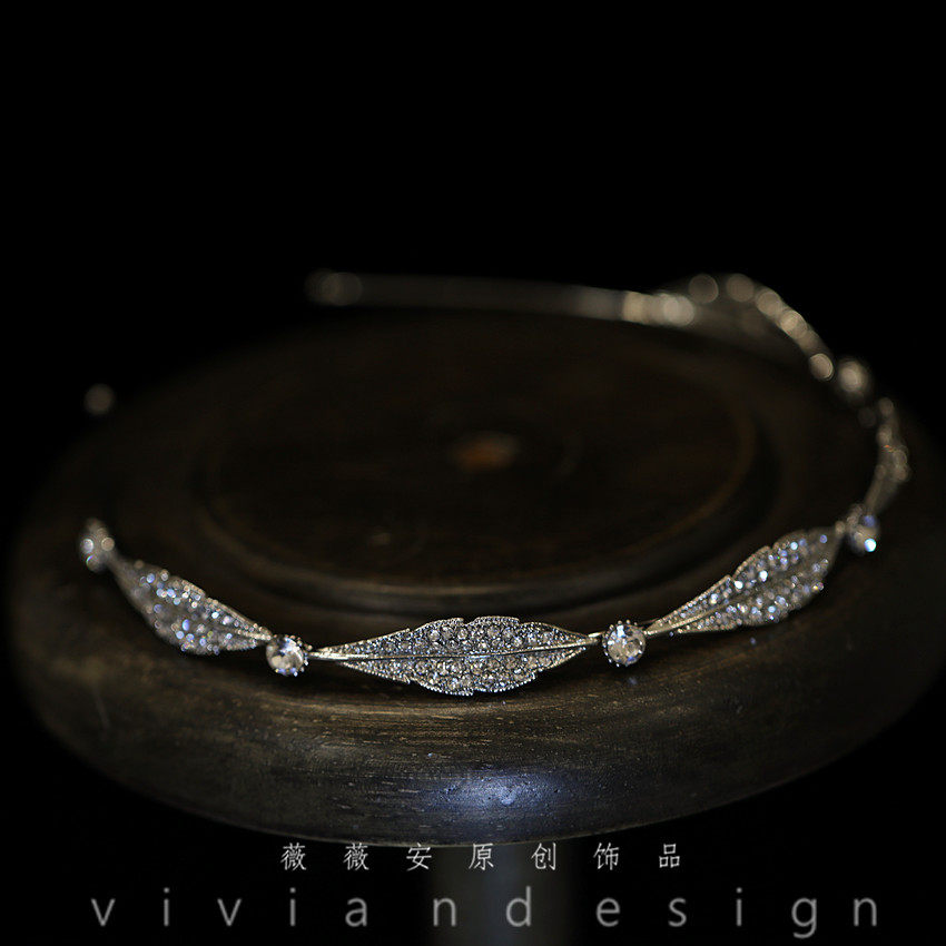 韩式简约名媛风皇冠新娘头饰发箍水钻细叶发饰生日礼物