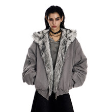 0123start 麂皮座山雕棉衣外套女复古潮牌毛绒连帽工装夹克棉服冬