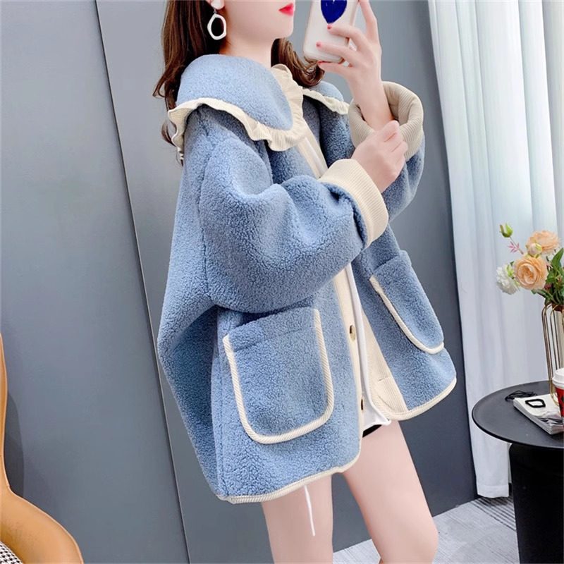 娃娃领羊羔毛外套女秋冬季小个子洋气减龄宽松设计感加绒加厚开衫,女装/女士精品,短外套,淘宝优惠券,粉丝福利购,淘宝优惠卷