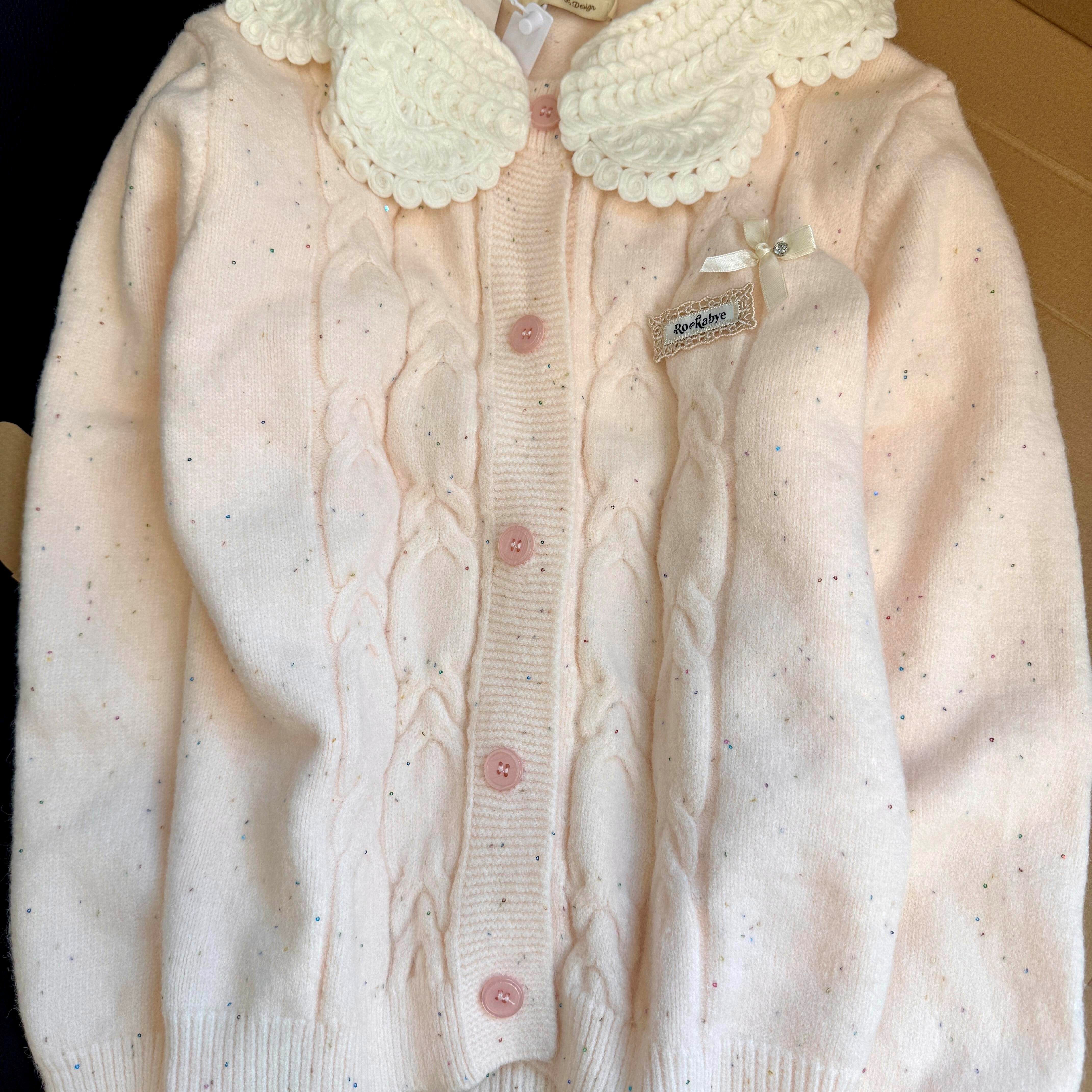 蕾丝温柔针织衫甜美拼接娃娃毛衣秋冬新款花边针织开衫外套上衣,女装/女士精品,毛衣,淘宝优惠券,粉丝福利购,淘宝优惠卷