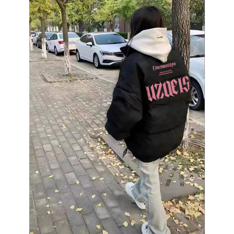 小个子黑色羽绒服女冬季2025新款oversize加厚美式面包服棉衣外套