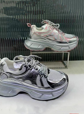 2024夏款 时尚高颜值老爹鞋牛皮拼网增高舒适透气真皮休闲鞋48089