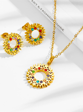 镶钻不规则项链耳钉潮流前沿女生欧美简约水钻女款套装