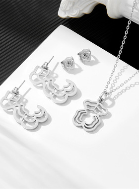 镂空条纹潮牌桃丝熊嘻哈平面抛光土酷不锈钢项链不掉色锁骨链百搭