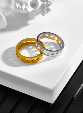 熊家可爱不锈钢戒指欧美简约镂空小熊男女式时尚百搭小熊戒指