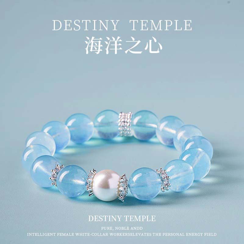 天然海蓝宝水晶手串女蓝色水晶蓝玉髓清新时尚女款手链直播爆款