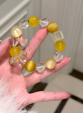 【月桂金露】天然白水晶金虎眼金锂云母手串女招财百搭感手链