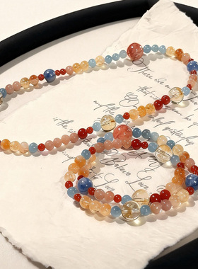 「陌上繁花」新中式天然黄塔晶红胶花双层水晶手串高颜值显白串珠