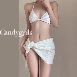 Candygirls比基尼三件套欧美ins风白色性感分体泳衣三亚度假温泉