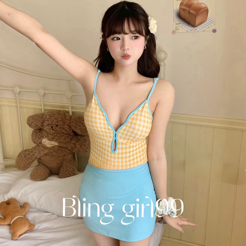 巴胺甜美泳衣女款连体裙