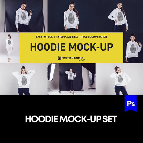 12款女士宽松卫衣服装面料图案印花效果展示样机mockup贴图ps模版