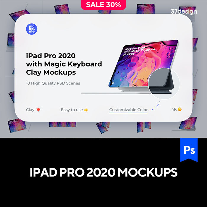 iPad pro 2020苹果新款平板电脑妙趣键盘样机mockup智能贴图模版