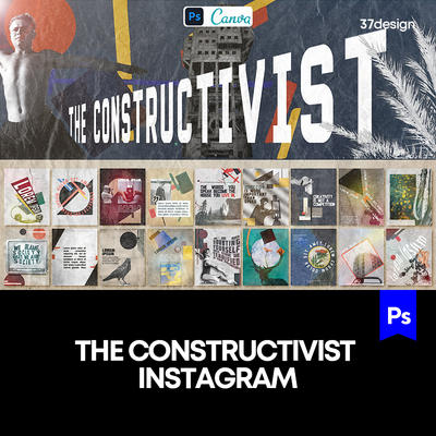 40款复古老牌艺术运动立体未来主义海报排版版式Ps素材Canva模版