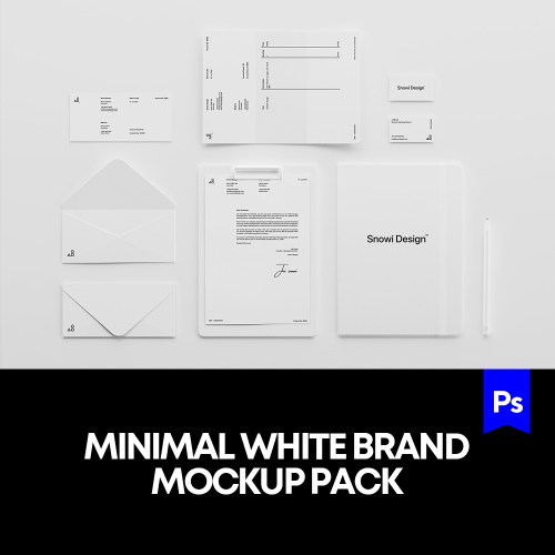 5款白色文具品牌logo标识设计效果展示样机mockup智能贴图psd模版