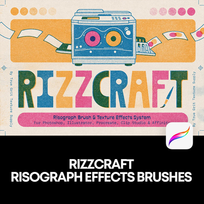 复古印刷Riso水墨丝网印刷颗粒噪点纹理肌理背景Procreate笔刷