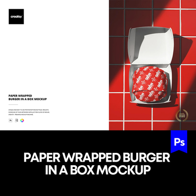 1款美食汉堡包装盒模拟效果展示样机mockup智能贴图psd素材模版