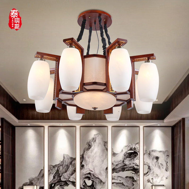 实木中式客厅古典大气吊灯中国风茶楼灯具餐厅仿古餐吊别墅灯饰_虎窝淘