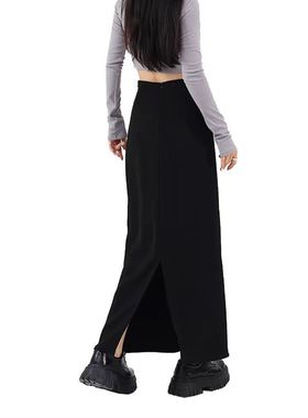 直筒半身裙黑色包臀裙春秋2025新款高腰后开叉一步裙显瘦半身长裙