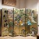 中国风手绘立体堆金漆器手绘金箔屏风摆件新中式 家居书房客厅折屏