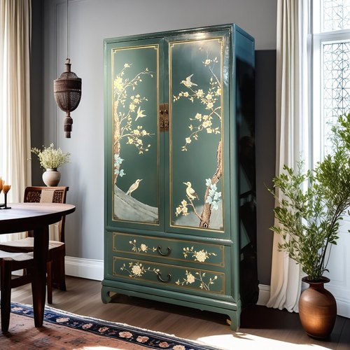 新中式彩绘香樟木手作衣柜