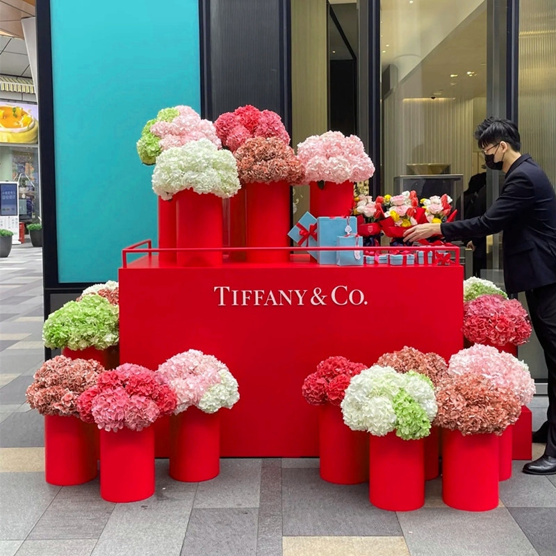 户外铁艺花车鲜花展示架商场酒店广场多功能摆摊车促销小推车花架