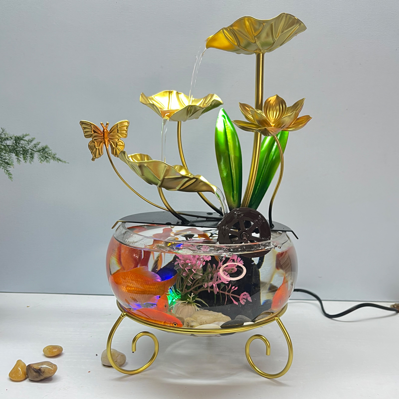 荷花鱼缸流水生财装饰品摆件