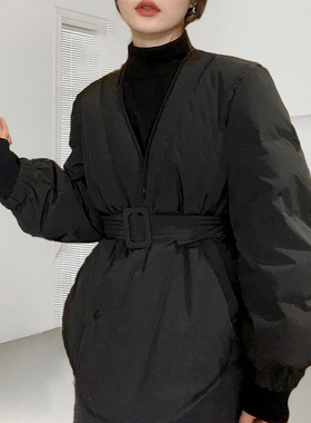 羽绒服女款女装冬季外套短款收腰系带鸭绒平湖羽绒服高级感