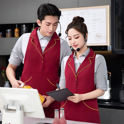 新款复古西装翻领防水围裙服务员工作服家用酒店咖啡店厨师专用