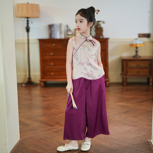 套装 2025新款 53366M女童新中式 夏季 子中大童两件套 童装 旗袍背心裤
