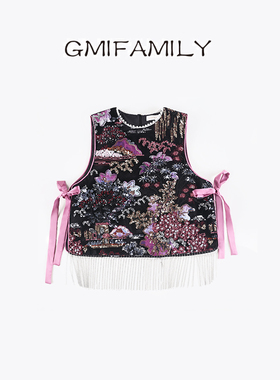 80945女童新中式马甲汉服亮片刺绣蝴蝶结唐装冬季款国风儿童背心