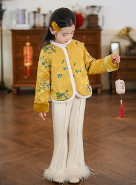 80913女童汉服中国风保暖拜年服棉服2025冬季新款唐装女宝宝外套
