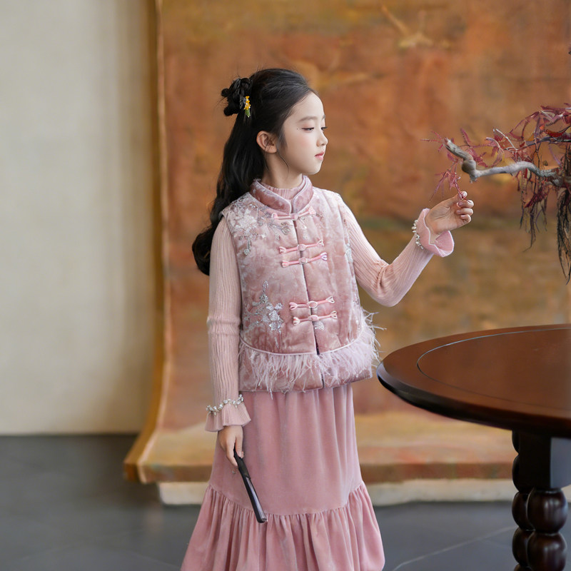 53398M女童国风汉服马甲亮片半身裙2026春秋新款古风儿童周岁礼服,童装/婴儿装/亲子装,汉服,淘宝优惠券,粉丝福利购,淘宝优惠卷