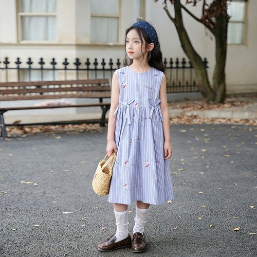 韩版童装女童连衣裙2026夏季新款甜美可爱风女宝宝卡通印花背心裙