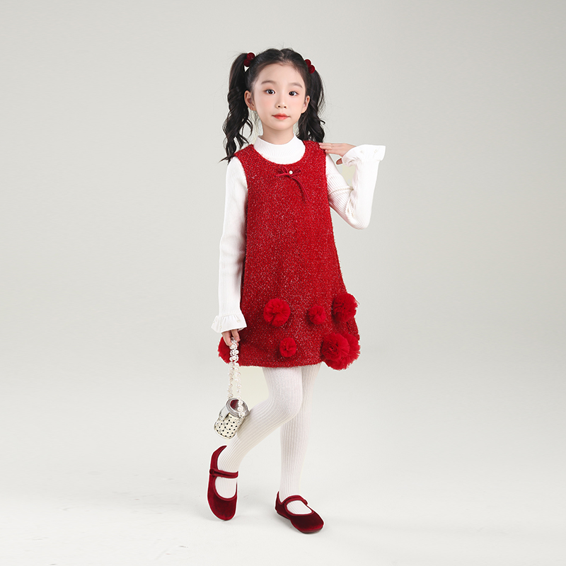 80901M女童圣诞新年小香风背心裙子2025冬季新款连衣裙儿童公主裙