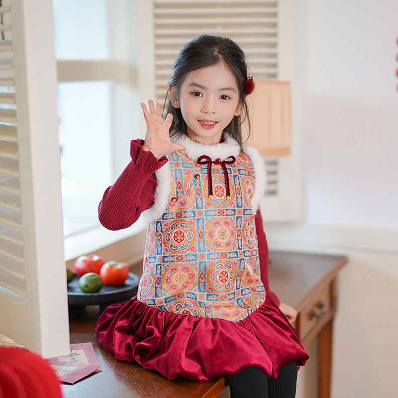 54000女童新年洋气拜年服汉服旗袍裙背心裙子25款冬季唐装连衣裙