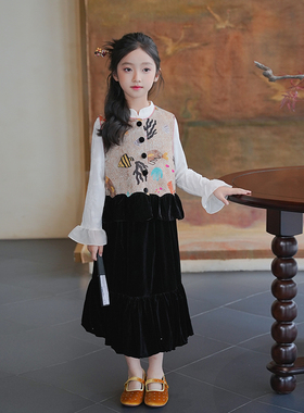 女童汉服春装2026新款国风提花印花马甲唐装背心新中式外搭上衣