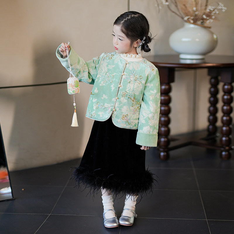 女童新中式汉服外套国风重工亮片刺绣2025冬季新款儿童唐装上衣,童装/婴儿装/亲子装,汉服,淘宝优惠券,粉丝福利购,淘宝优惠卷