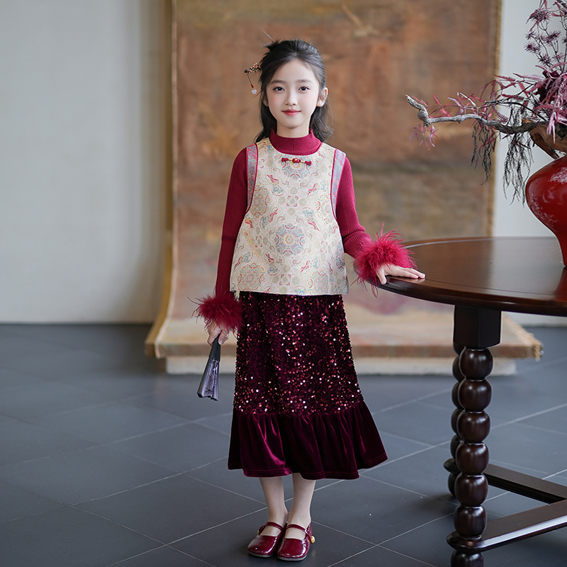 女童国风马甲儿童汉服坎肩背心2025秋冬新款儿童过年拜年服唐装