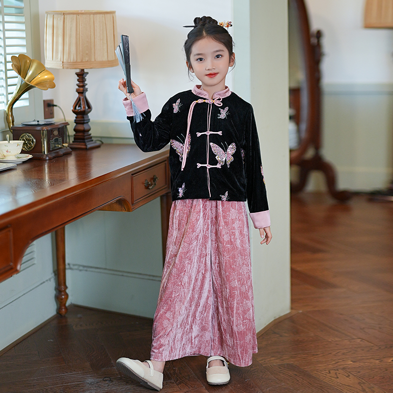 新中式国风套装女童秋装2025新款童装儿童古风唐装女孩汉服两件套