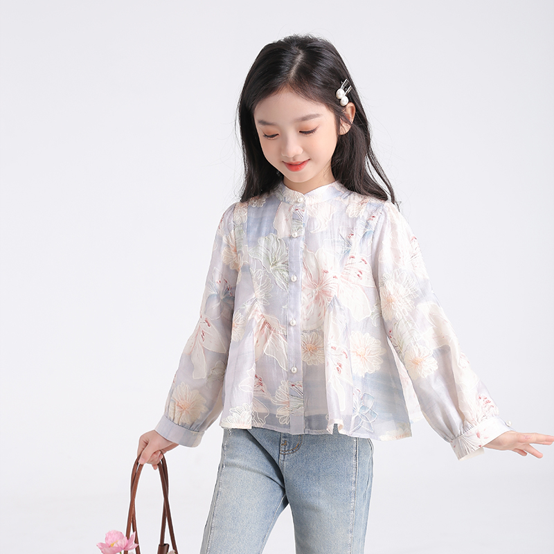 53744女童秋装洋气衬衫2025新款碎花公主长袖上衣女宝宝童装衣服