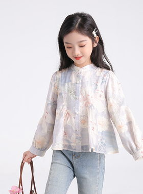 53744女童秋装洋气衬衫2025新款碎花公主长袖上衣女宝宝童装衣服