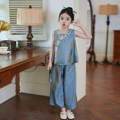 80734新中式国风女童汉服2026夏季女宝宝古风马甲背心两件套唐装