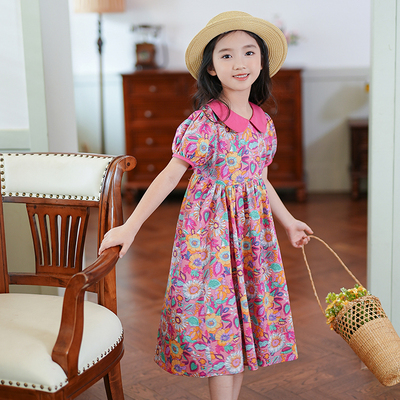 80143女童连衣裙2026夏季田园风碎花polo翻领裙子童装长款公主裙