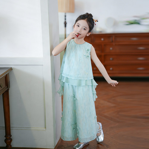 54070女童夏季汉服套装2026新款儿童唐装背心阔腿裤子新中式国风